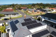 Solar panels on homes on a sunny day in California, home insurance and solar panels.