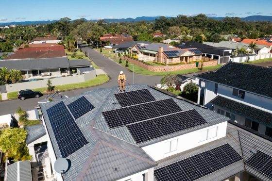 Solar panels on homes on a sunny day in California, home insurance and solar panels.