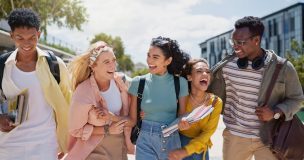 College friends having fun on campus.