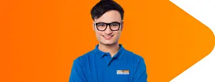 Cost-U-Less male agent with glasses